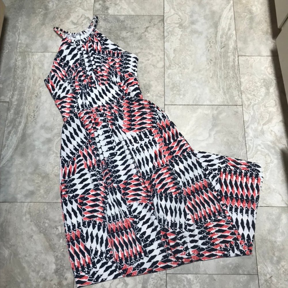 Maggy London Black and Red Patterned Maxi Dress